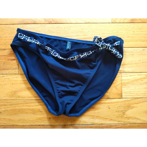 Nautica Navy Blue Bikini Set Geometric Print Halter Triangle Top Medium Swimwear - Picture 3 of 7